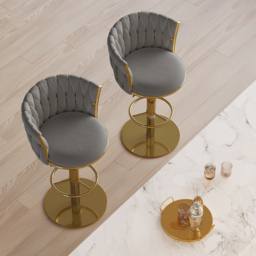 Sweave Set of 2 Grey Swivel Bar Stools Velvet Curved Back Adjustable Height - thumbnail 2