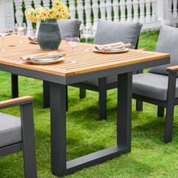 Rectangle Teak Wood & Aluminium Outdoor Patio Dining Table Modern Yard & Patio Furniture for 6 - 8 Person Teak & Aluminium Outdoor Dining Chair - thumbnail 6