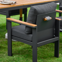 Rectangle Teak Wood & Aluminium Outdoor Patio Dining Table Modern Yard & Patio Furniture for 6 - 8 Person Teak & Aluminium Outdoor Dining Chair - thumbnail 8