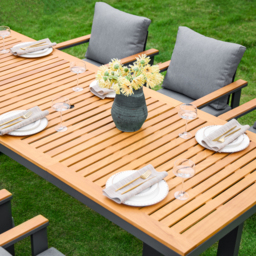Rectangle Teak Wood & Aluminium Outdoor Patio Dining Table Modern Yard & Patio Furniture for 6 - 8 Person Teak & Aluminium Outdoor Dining Chair - thumbnail 5