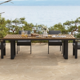 Rectangle Teak Wood & Aluminium Outdoor Patio Dining Table Modern Yard & Patio Furniture for 6 - 8 Person Teak & Aluminium Outdoor Dining Chair - thumbnail 3