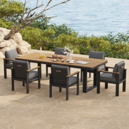 Rectangle Teak Wood & Aluminium Outdoor Patio Dining Table Modern Yard & Patio Furniture for 6 - 8 Person Teak & Aluminium Outdoor Dining Chair - thumbnail 2
