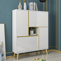 White Modern Shoe Storage Cabinet 17-Pair 2 Doors with Shelves & Pull-Down Drawers - thumbnail 2
