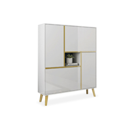 White Modern Shoe Storage Cabinet 17-Pair 2 Doors with Shelves & Pull-Down Drawers - thumbnail 5
