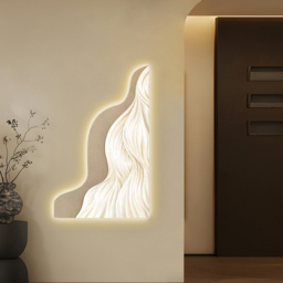 1000mm Modern Abstract Geometric Champagne Acrylic Wall Art with LED Backlighting - thumbnail 3