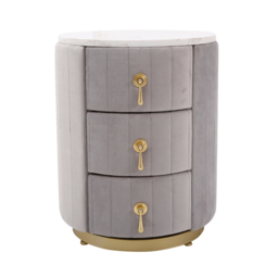 Sintered Stone Top 3-Drawer Round Velvet Nightstand Set of 2 - thumbnail 7
