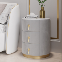 Sintered Stone Top 3-Drawer Round Velvet Nightstand Set of 2 - thumbnail 2