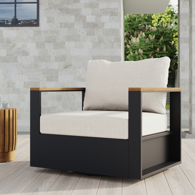 Tevara Teak & Aluminium Outdoor Swivel Chair Modern Yard & Patio Furniture in Beige Cushion Included - image 1