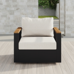 Tevara Teak & Aluminium Outdoor Swivel Chair Modern Yard & Patio Furniture in Beige Cushion Included - thumbnail 4