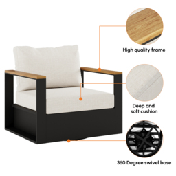 Tevara Teak & Aluminium Outdoor Swivel Chair Modern Yard & Patio Furniture in Beige Cushion Included - thumbnail 7