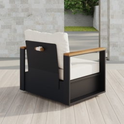 Tevara Teak & Aluminium Outdoor Swivel Chair Modern Yard & Patio Furniture in Beige Cushion Included - thumbnail 3