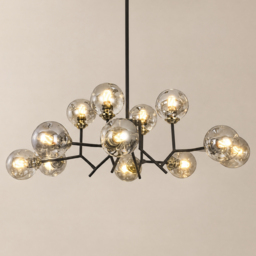 Modern Linear 12-Light Kitchen Island Light Black Chandelier with Globe Glass Shade Pendant Lighting - thumbnail 8