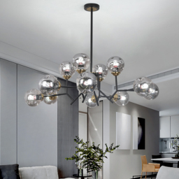 Modern Linear 12-Light Kitchen Island Light Black Chandelier with Globe Glass Shade Pendant Lighting - thumbnail 2