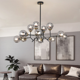 Modern Linear 12-Light Kitchen Island Light Black Chandelier with Globe Glass Shade Pendant Lighting - thumbnail 4