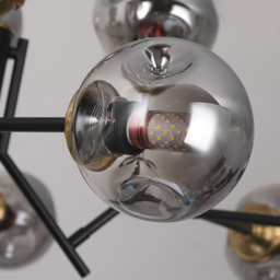 Modern Linear 12-Light Kitchen Island Light Black Chandelier with Globe Glass Shade Pendant Lighting - thumbnail 6