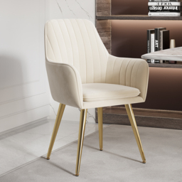 Modern Dining Chair Beige Velvet Upholstered Dining Chairs With Arms (Set of 4)