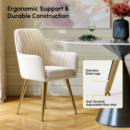 Modern Dining Chair Beige Velvet Upholstered Dining Chairs With Arms (Set of 4) - thumbnail 7