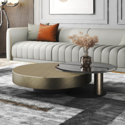 Modern Gold & Black 2-Piece Round Nesting Coffee Table Set with Tempered Glass Top - thumbnail 3