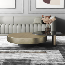 Modern Gold & Black 2-Piece Round Nesting Coffee Table Set with Tempered Glass Top - thumbnail 4