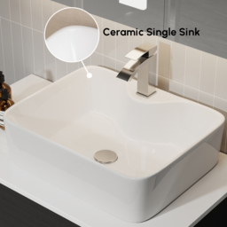 80 cm Black & White Floating Bathroom Vanity Faux Marble Top Ceramic Countertop Basin - thumbnail 8
