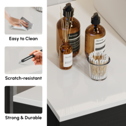 80 cm Black & White Floating Bathroom Vanity Faux Marble Top Ceramic Countertop Basin - thumbnail 7