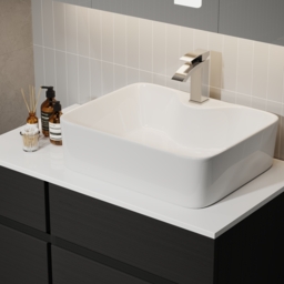 80 cm Black & White Floating Bathroom Vanity Faux Marble Top Ceramic Countertop Basin - thumbnail 4