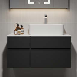 80 cm Black & White Floating Bathroom Vanity Faux Marble Top Ceramic Countertop Basin - thumbnail 2