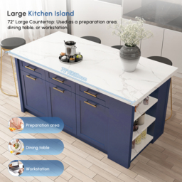 1830 mm Large Blue Kitchen Island with Storage Modern Kitchen Cabinet - thumbnail 5