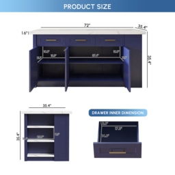 1830 mm Large Blue Kitchen Island with Storage Modern Kitchen Cabinet - thumbnail 9