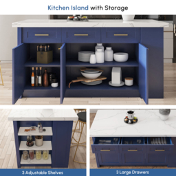 1830 mm Large Blue Kitchen Island with Storage Modern Kitchen Cabinet - thumbnail 4