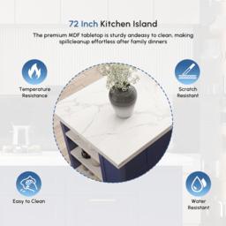 1830 mm Large Blue Kitchen Island with Storage Modern Kitchen Cabinet - thumbnail 6