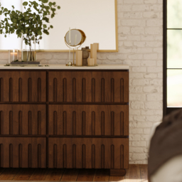 Florva Modern 47” Ash Wood 6 Drawer Dresser with Faux Travertine Sintered Stone Top - thumbnail 5
