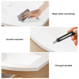 900mm Floating Curved Bathroom Vanity Natural Right Offset Single Sink Bathroom Cabinet - thumbnail 4