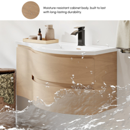 900mm Floating Curved Bathroom Vanity Natural Right Offset Single Sink Bathroom Cabinet - thumbnail 6