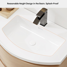 900mm Floating Curved Bathroom Vanity Natural Right Offset Single Sink Bathroom Cabinet - thumbnail 5