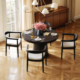 Japandi 100 – 140 cm  Extendable Dining Table for 6 Person Black Oval & Round Wood Table Pedestal - thumbnail 3