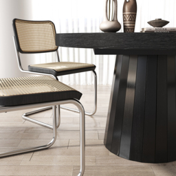 Japandi 100 – 140 cm  Extendable Dining Table for 6 Person Black Oval & Round Wood Table Pedestal - thumbnail 7