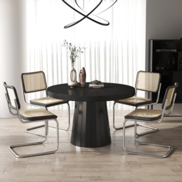 Japandi 100 – 140 cm  Extendable Dining Table for 6 Person Black Oval & Round Wood Table Pedestal - thumbnail 2