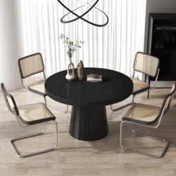 Japandi 100 – 140 cm  Extendable Dining Table for 6 Person Black Oval & Round Wood Table Pedestal - thumbnail 6