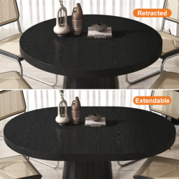 Japandi 100 – 140 cm  Extendable Dining Table for 6 Person Black Oval & Round Wood Table Pedestal - thumbnail 4