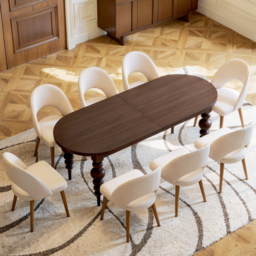 2000mm-2400mm Mid-Century Oval Extendable Dining Table Walnut Seats 6-10 People - thumbnail 2