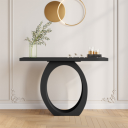 1000mm Modern Black Console Table with Circle Base Rectangular Entryway Table - thumbnail 2