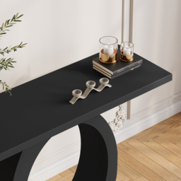 1000mm Modern Black Console Table with Circle Base Rectangular Entryway Table - thumbnail 4