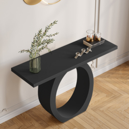 1000mm Modern Black Console Table with Circle Base Rectangular Entryway Table - thumbnail 3