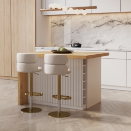 1270 mm Large White & Natural Kitchen Island with Storage Kitchen Cabinet Marble Veneered Top - thumbnail 3