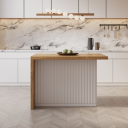1270 mm Large White & Natural Kitchen Island with Storage Kitchen Cabinet Marble Veneered Top - thumbnail 6