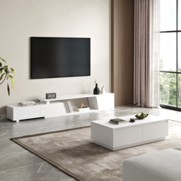 Fero Mid-Century Extendable TV Stand & Block Coffee Table Set - thumbnail 2