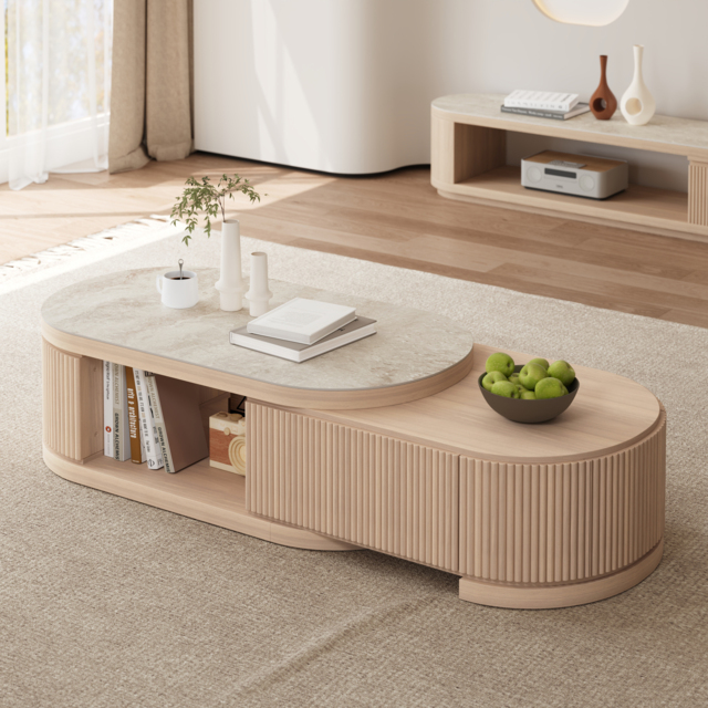 Velar 120 - 170 cm Extendable Coffee Table with Sintered Stone Top and Storage - image 1
