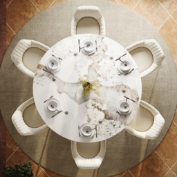 Modern 152 cm Round Glossy Sintered Stone Dining Table with Black Pedestal Base, Seats 6 - thumbnail 4