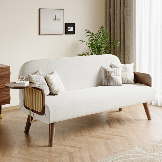 Mid-Century Modern Rattan Daybed Sofa Bed Convertible Sleeper Lounge Chair Folding - image 1